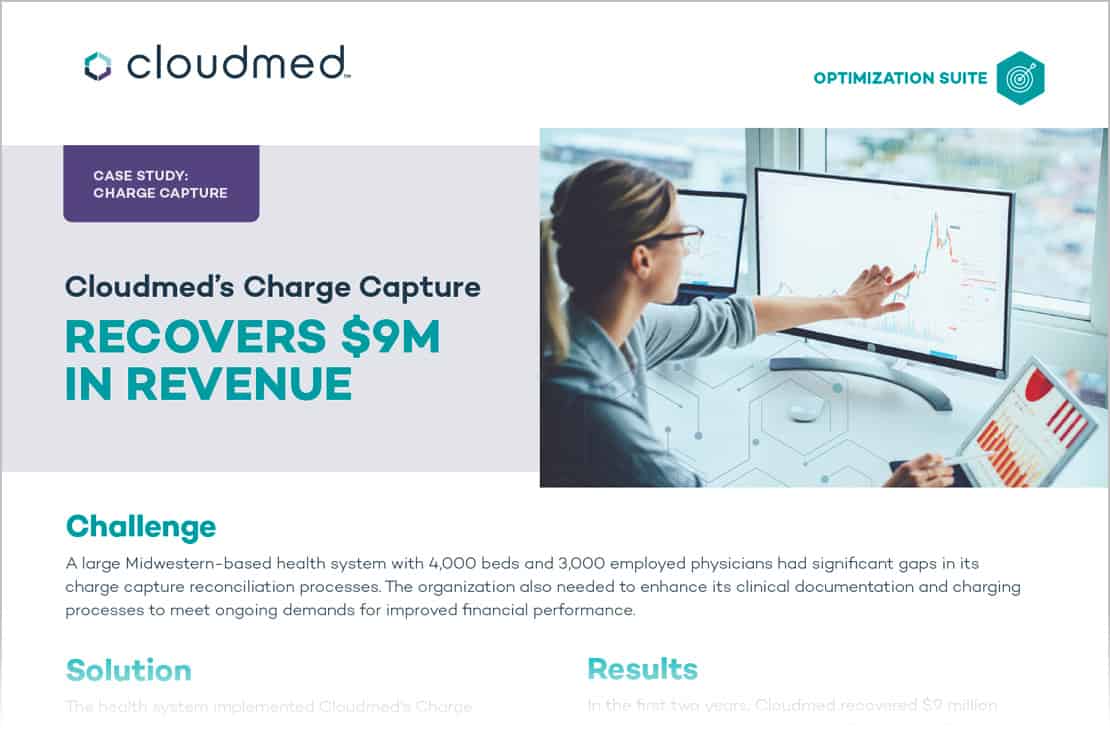 A case study with the headline Charge Capture recovers nine million dollars in revenue.