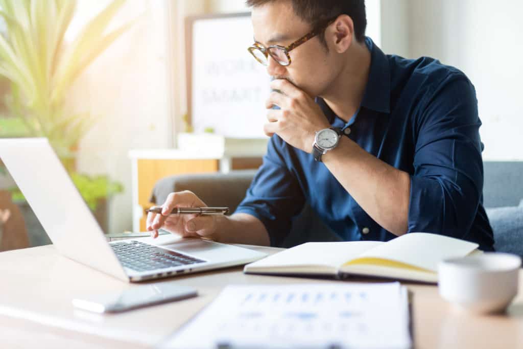 Business person working at a laptop