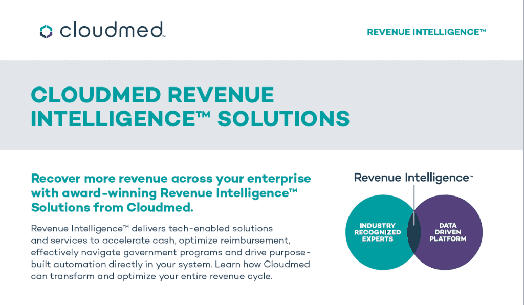 Cloudmed's Revenue Intelligence Solution Menu