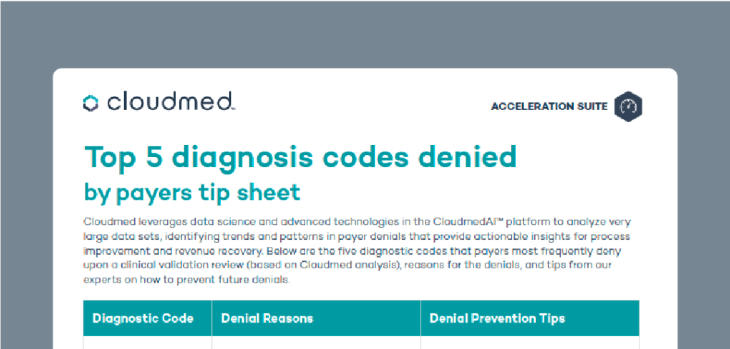 Cloudmed Top 5 diagnosis codes denied by payers tip sheet